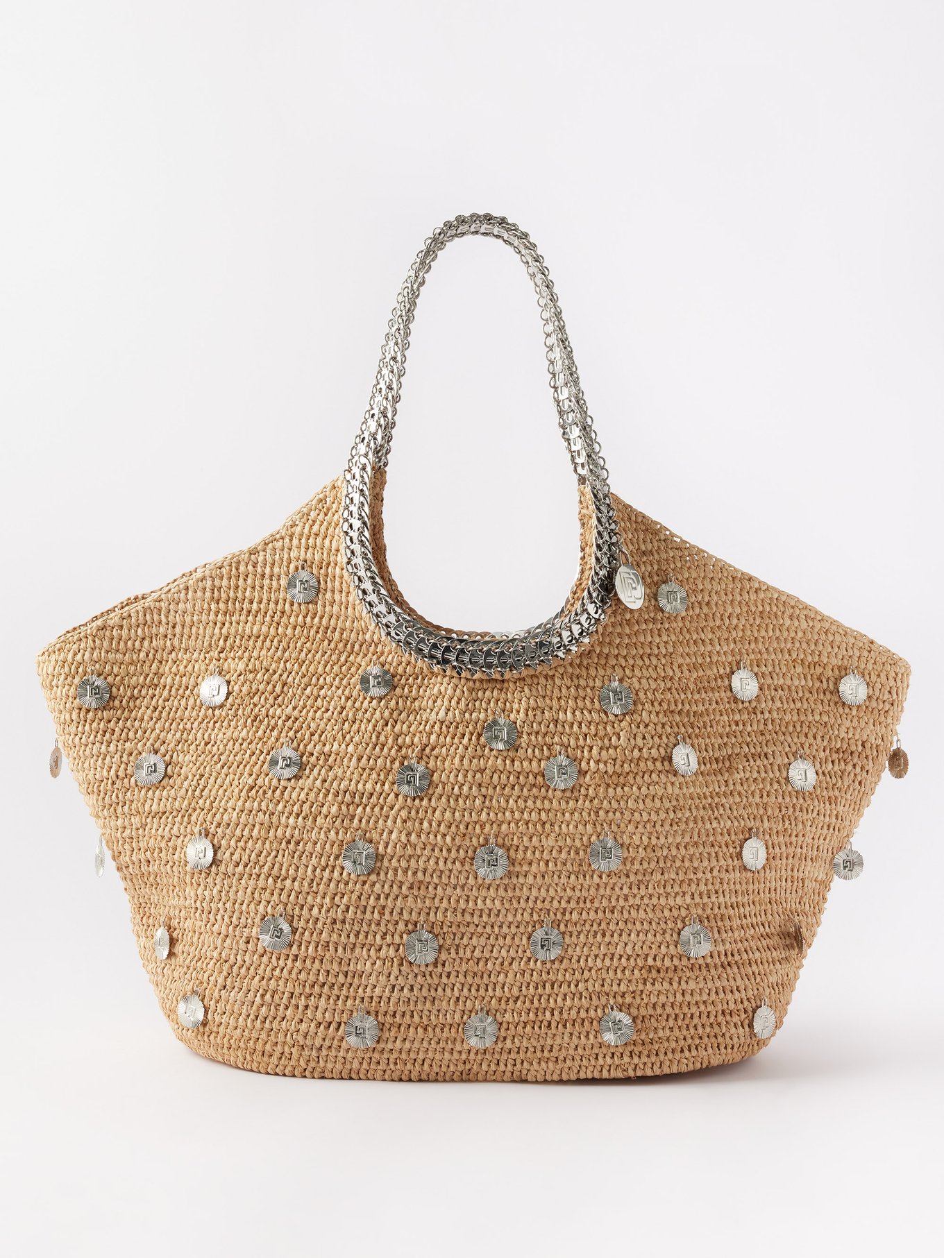 Embellished Raffia Bucket Bag in Multicoloured - Rabanne