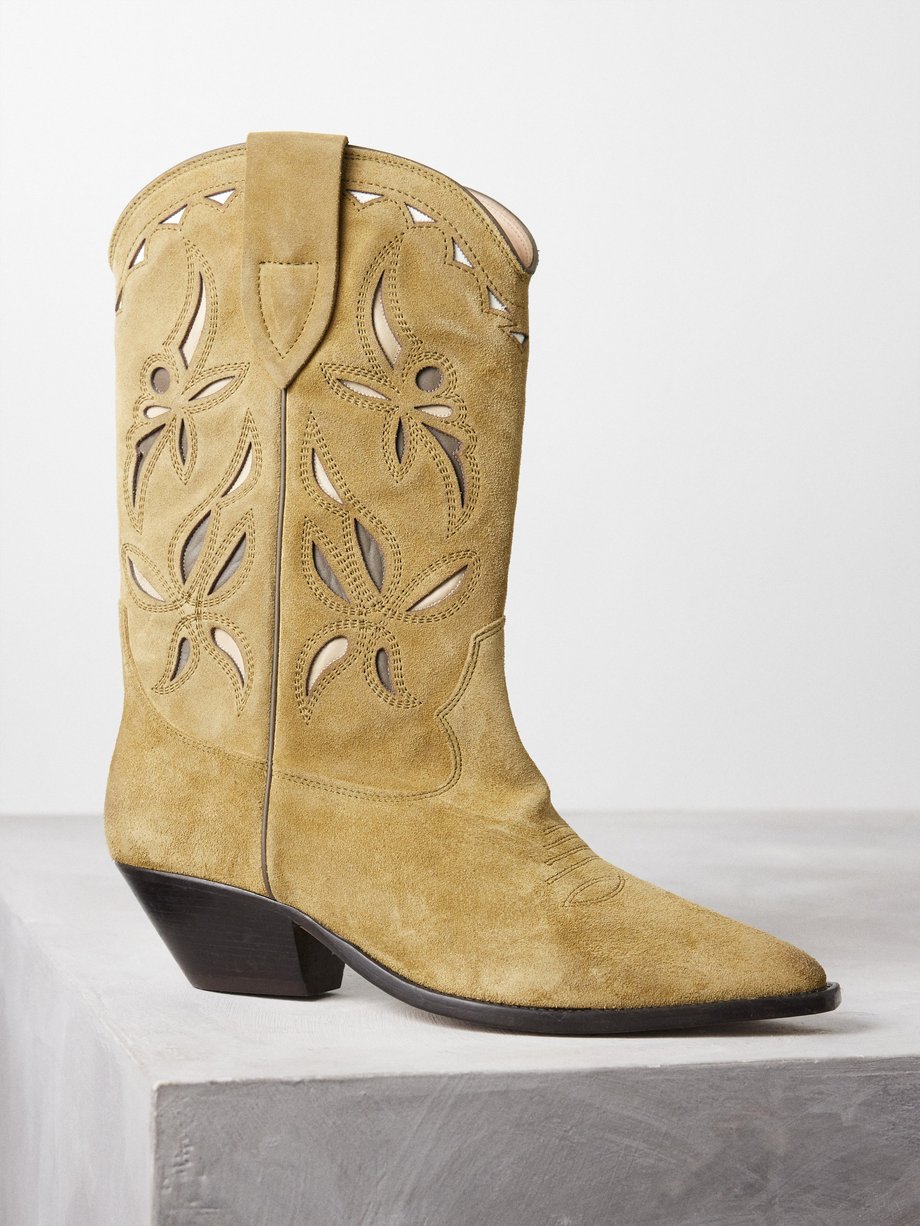 Beige Duerto embroidered suede cowboy boots | Isabel Marant | MATCHES UK