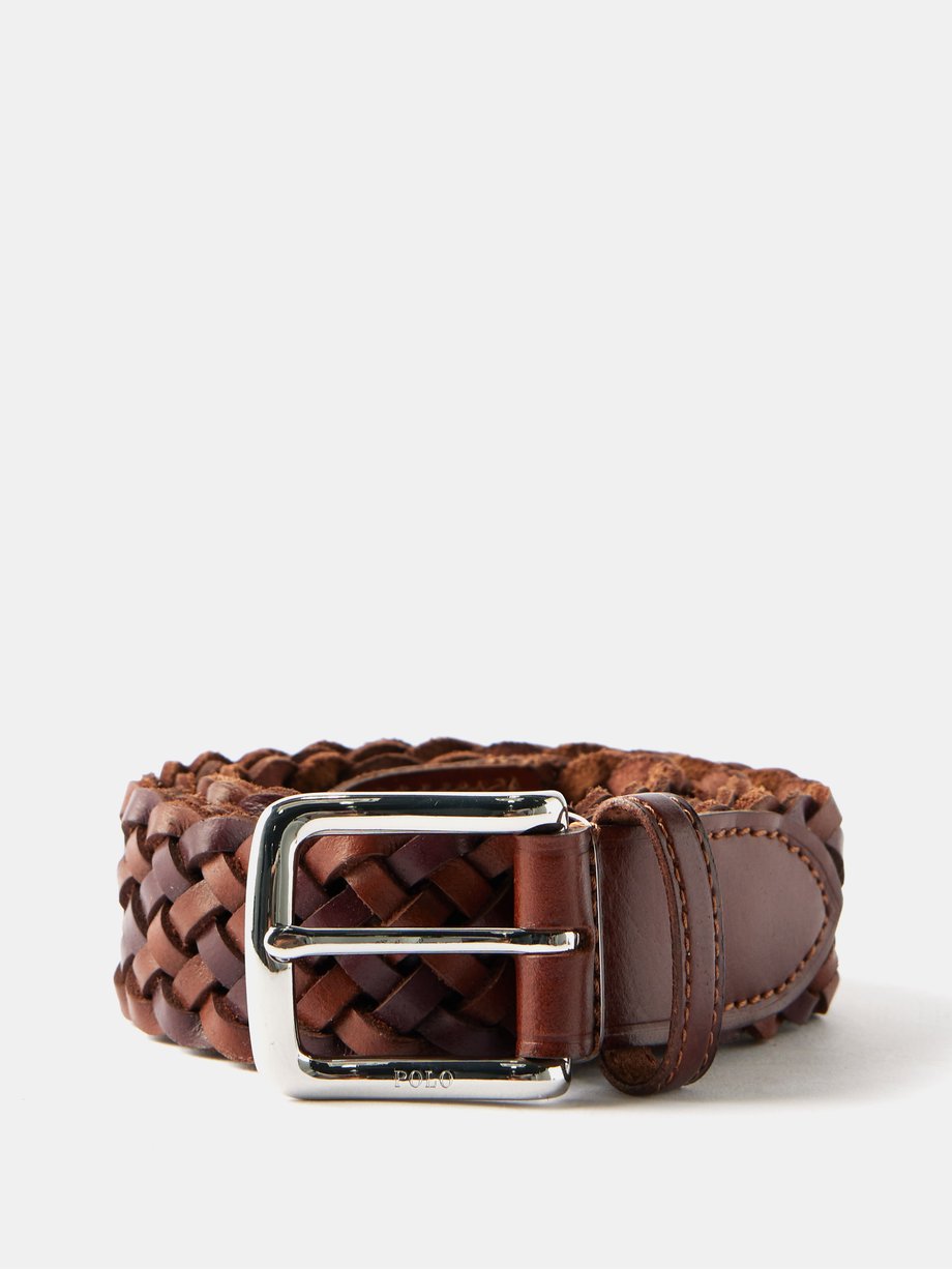 Brown Pony logo-tip woven leather belt | Polo Ralph Lauren | MATCHES UK