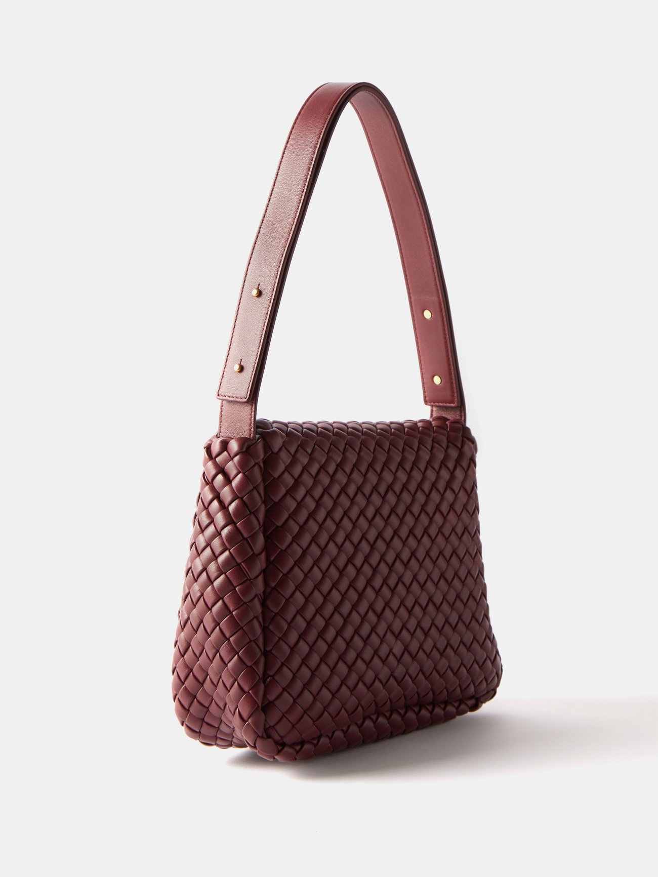 Burgundy Cobble Intrecciato-leather shoulder bag, Bottega Veneta