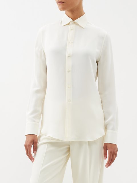 White Thomazia belted hammered-silk trousers, Gabriela Hearst