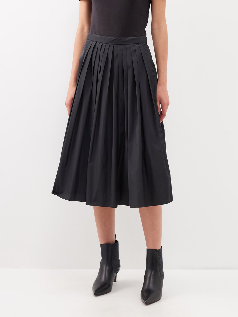 Black Amerie pleated taffeta midi skirt | Ralph Lauren | MATCHES UK