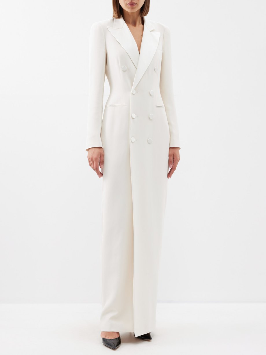 White Kristian double-breasted silk tuxedo dress | Ralph Lauren ...
