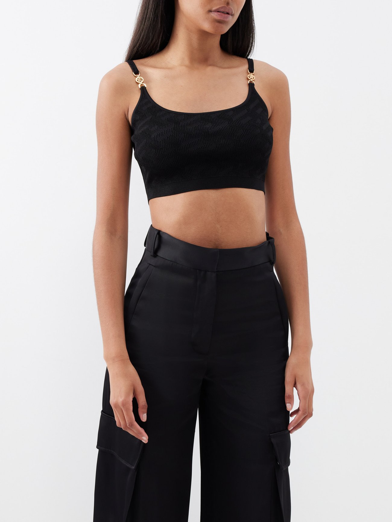 Logo jacquard knit viscose crop top - Versace - Women