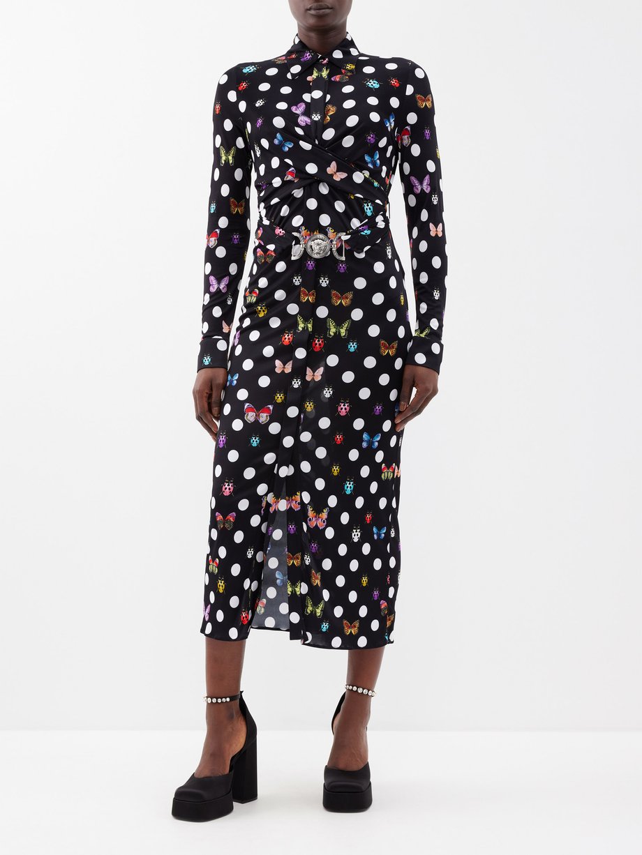 Black X Dua Lipa polka-dot butterfly-print jersey dress | Versace ...