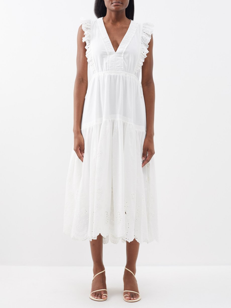 Ivory Marta pointelle cotton midi dress | La Ligne | MATCHES UK