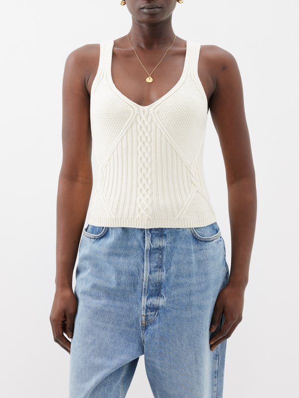 White Marlow organic-cotton cable-knitted tank top, La Ligne