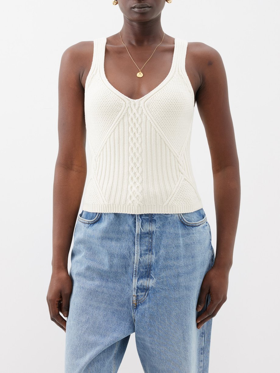 White Marlow organic-cotton cable-knitted tank top