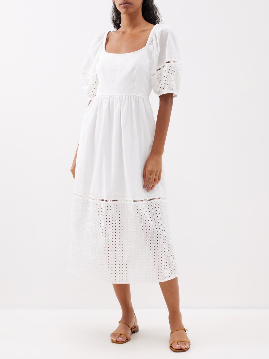 White Eyelet-embroidery cotton-voile midi dress | La Ligne | MATCHES UK