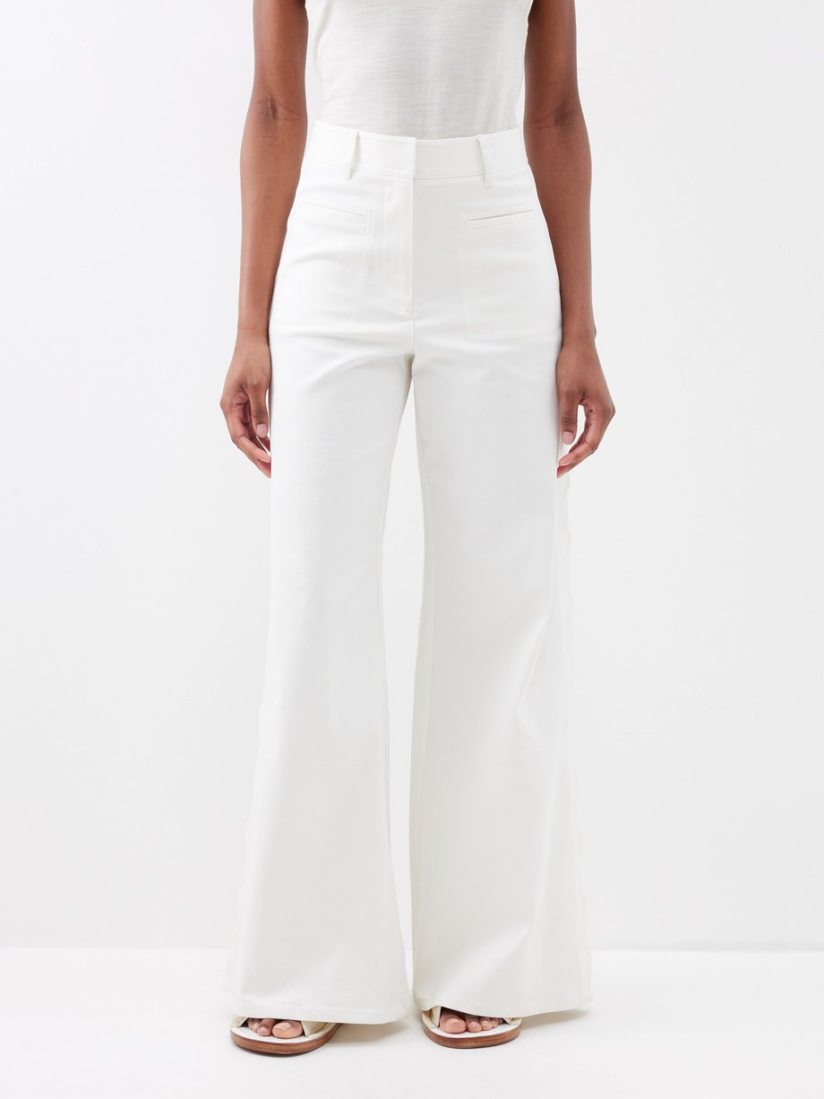 White High-rise Tencel-blend wide-leg trousers | La Ligne ...