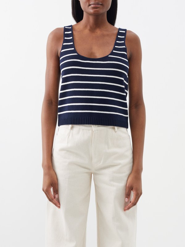 Navy Sailor striped cotton tank top | La Ligne | MATCHES UK