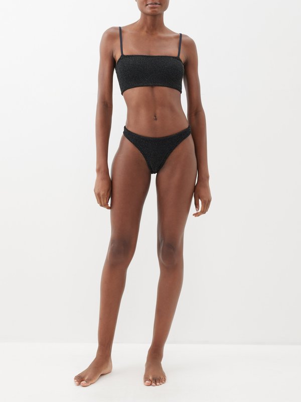 Black Gigi high-leg metallic crinkle-knit bikini