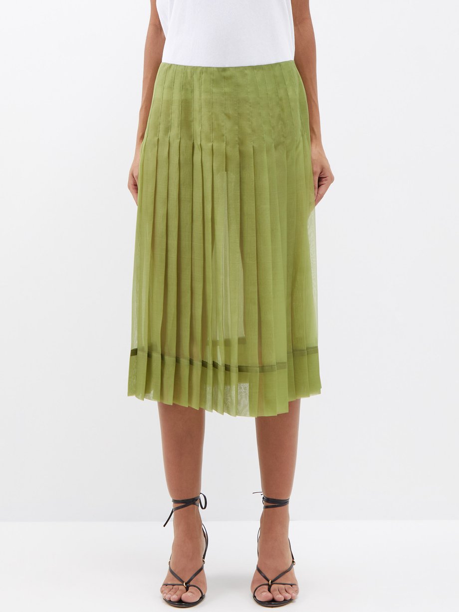 Green Tudi pleated organza midi skirt | Khaite | MATCHESFASHION UK