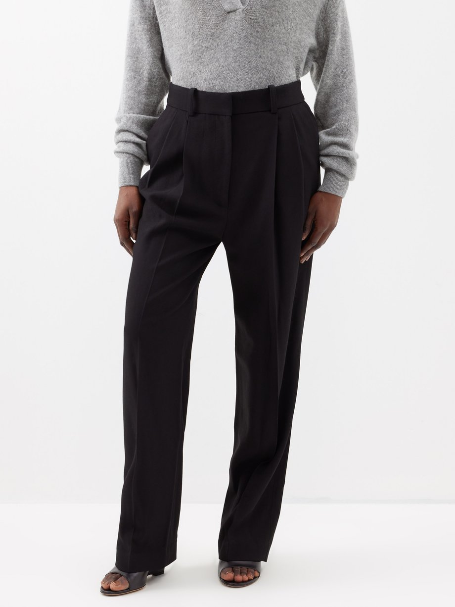 Khaite Leaton pleated straight-leg wool-blend trousers