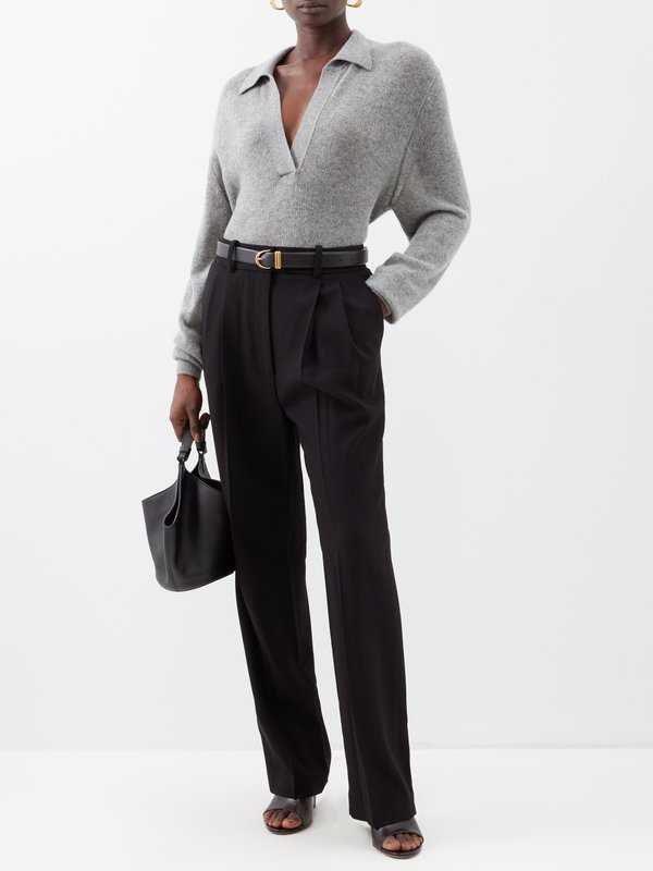 Khaite Leaton pleated straight-leg wool-blend trousers
