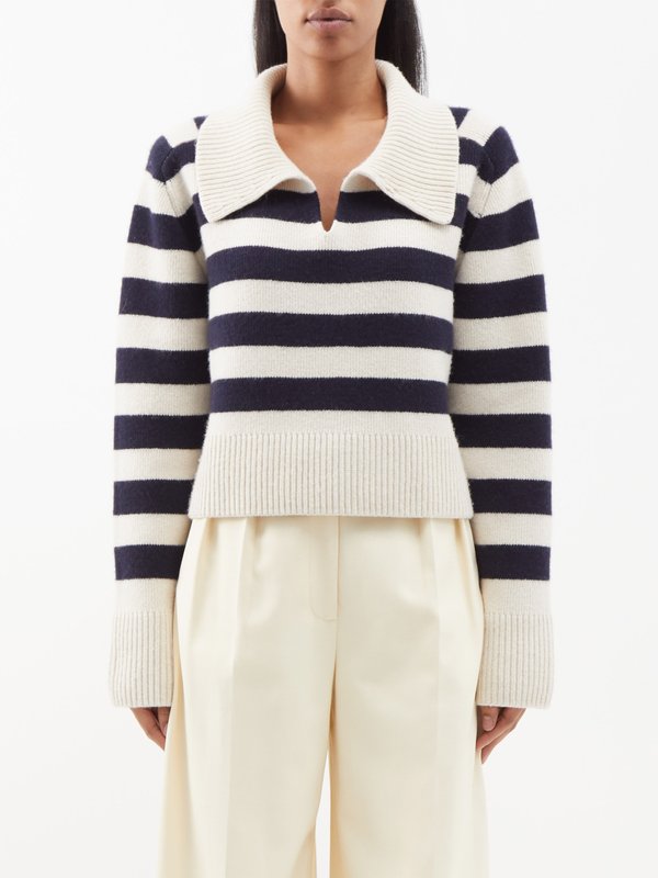 Khaite Franklin striped cropped cashmere sweater