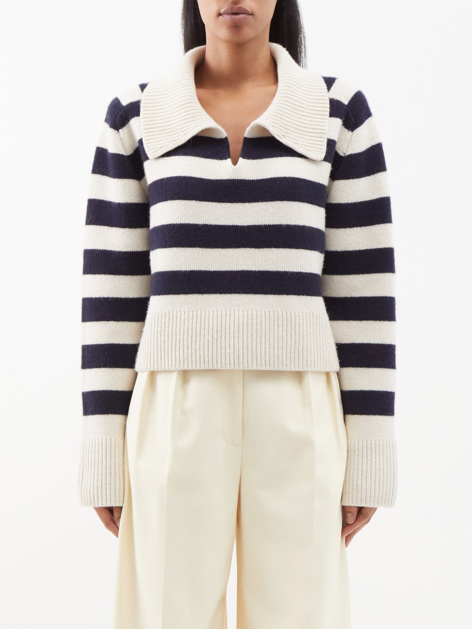 White Franklin striped cropped cashmere sweater | Khaite | MATCHES UK