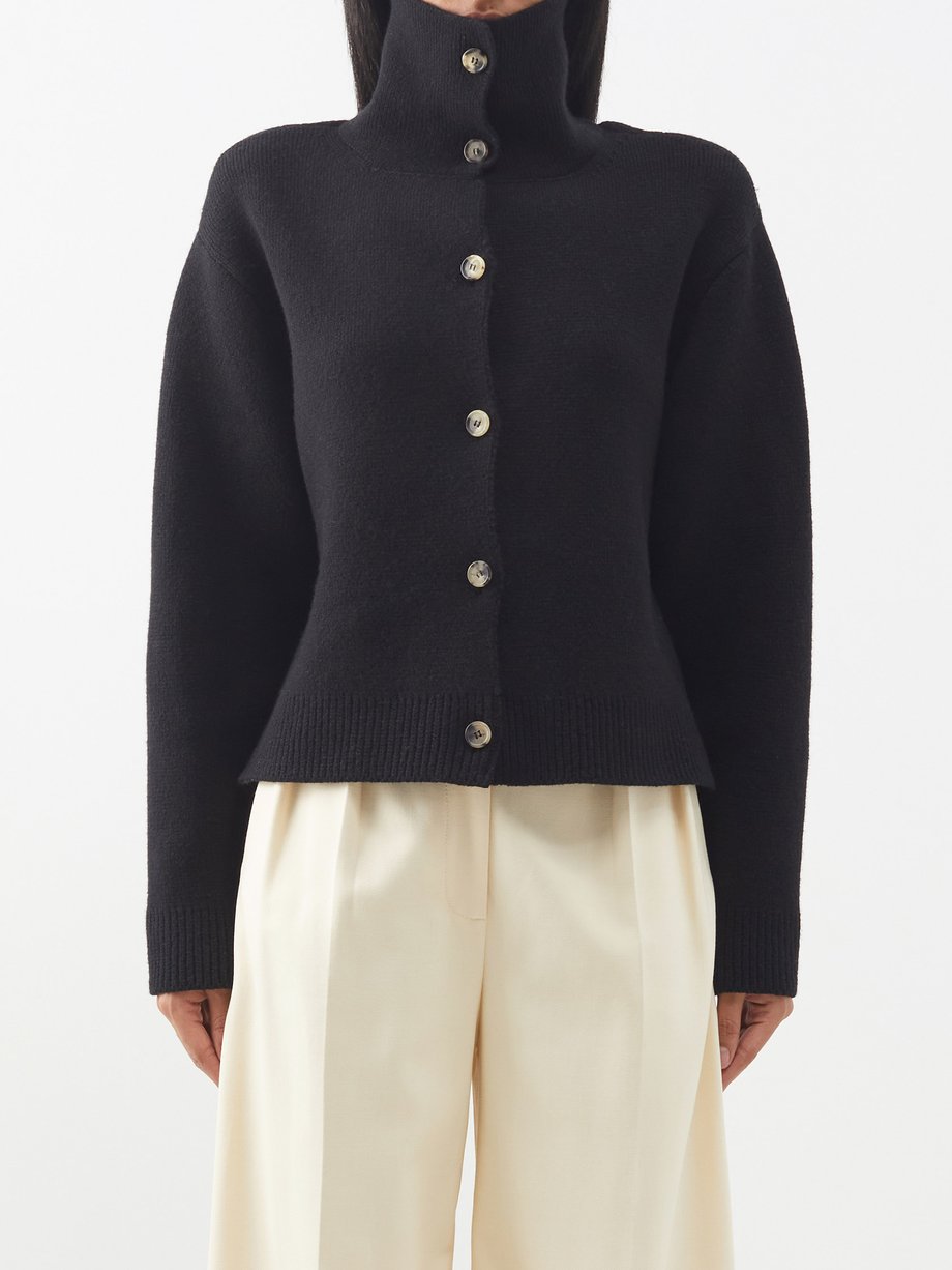Black Amrita high-neck cashmere-blend cardigan | Khaite | MATCHESFASHION US