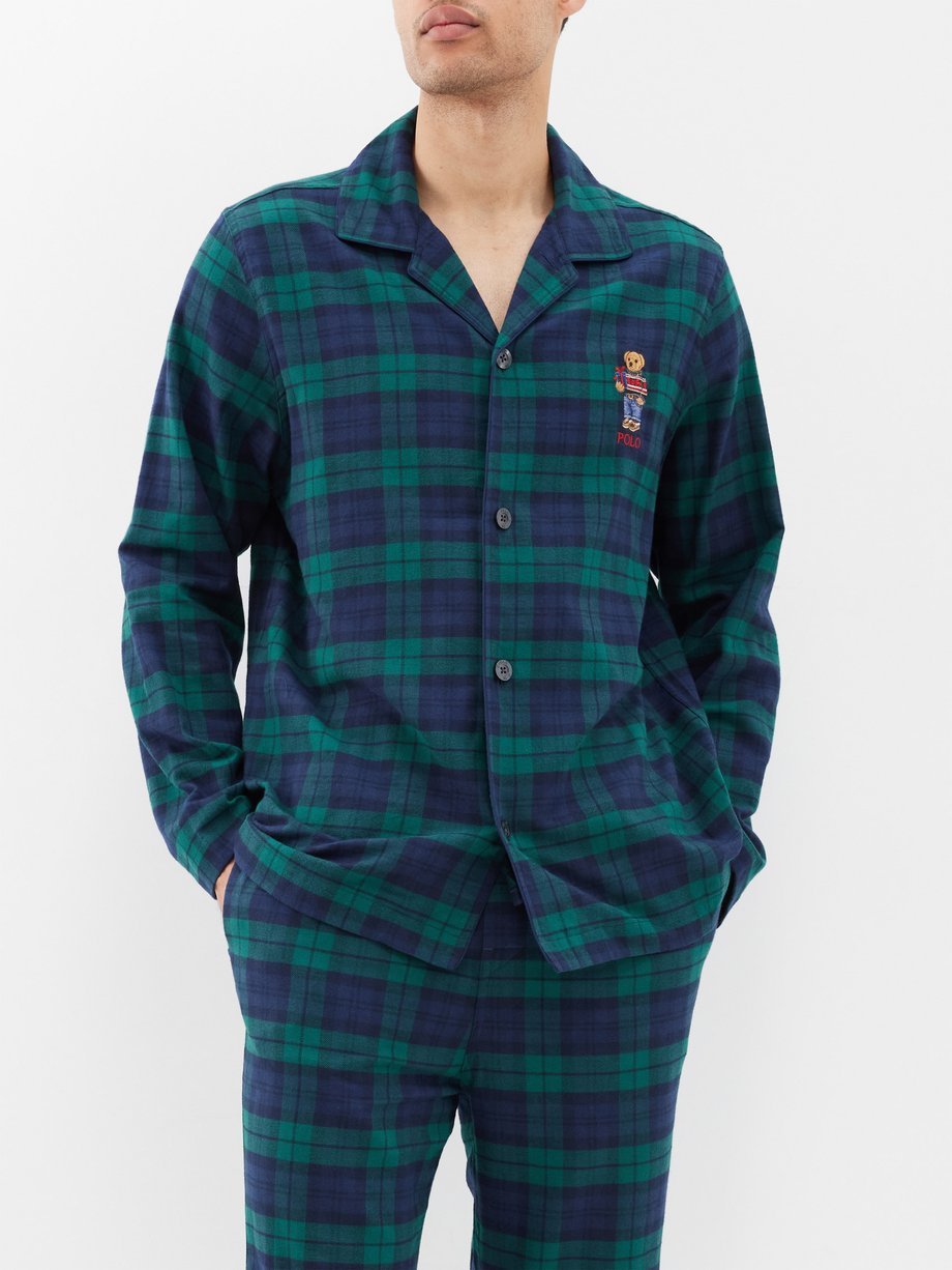 Mens Polo Ralph Lauren green Cotton Polo Bear Check Pyjama Set