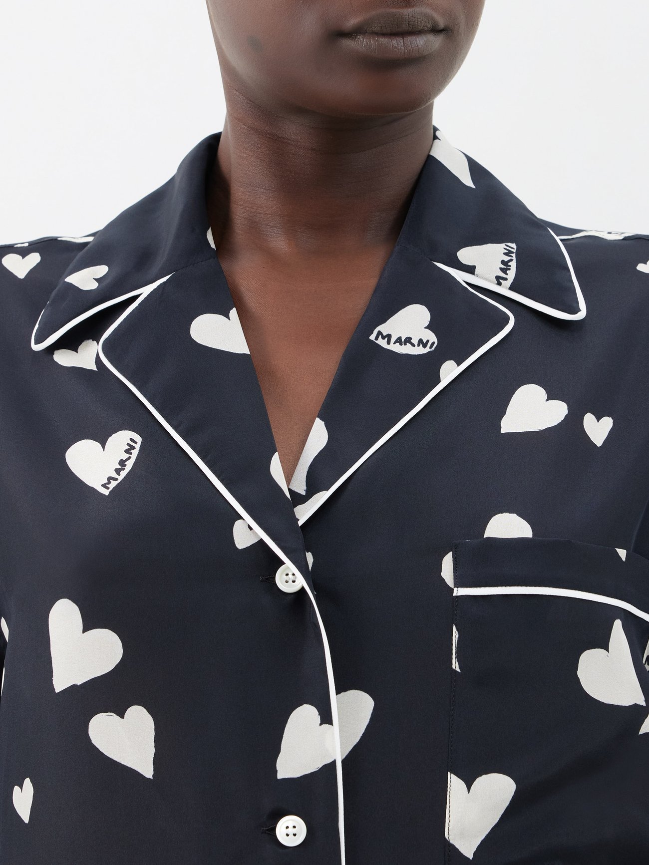 Heart-print silk pyjama shirt