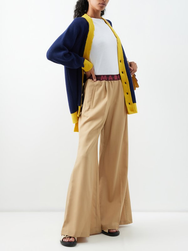 Marni Pantalon ample en laine à taille logo