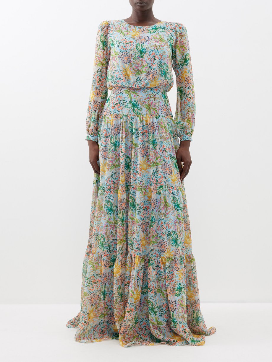 Print Isabel floral-print crinkled-silk maxi dress | Saloni | MATCHES UK
