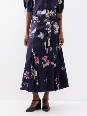Gabriela Hearst Zani tie-waist floral-print silk midi skirt