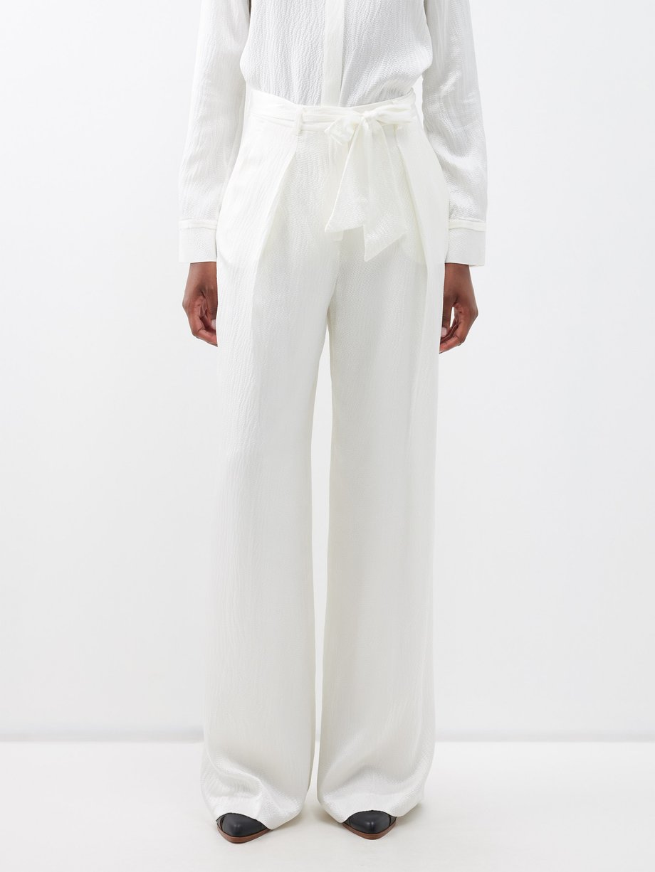 White Thomazia belted hammered-silk trousers, Gabriela Hearst