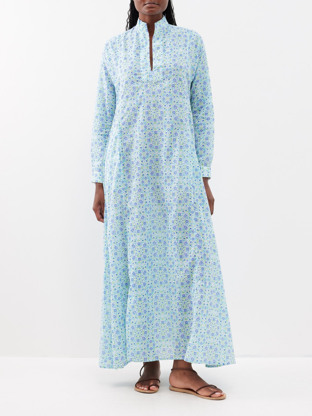 Blue Parvati floral-print cotton-voile kaftan dress | Thierry Colson ...