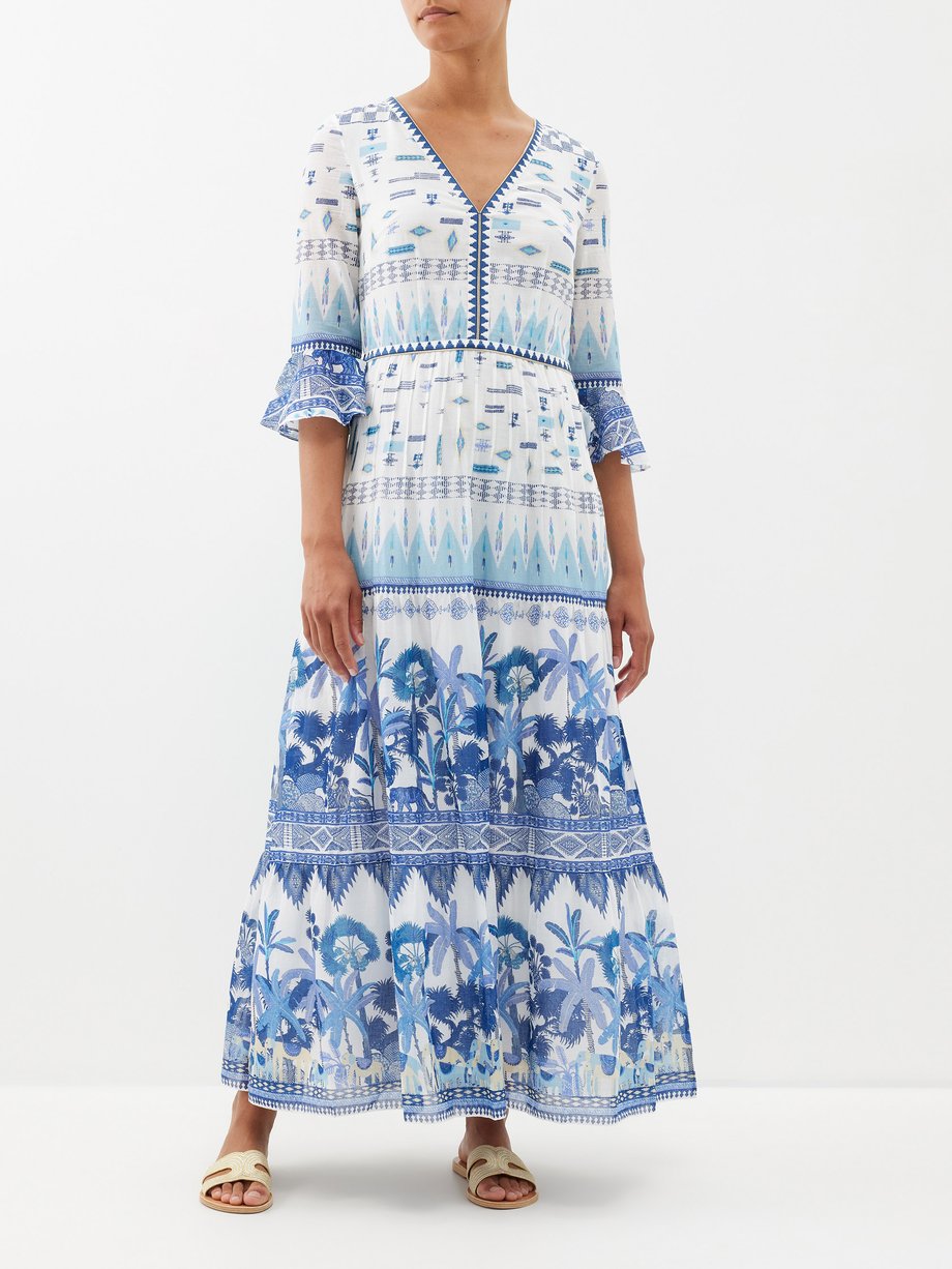 Blue print Bella jungle-print cotton midi dress | Emporio Sirenuse ...