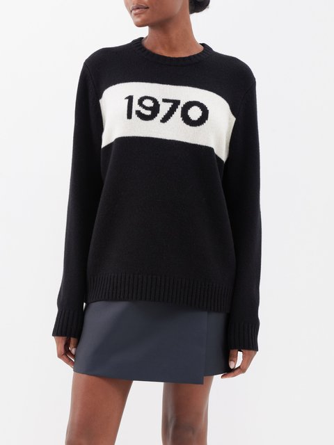 Black 1970 intarsia merino crew neck sweater Bella Freud