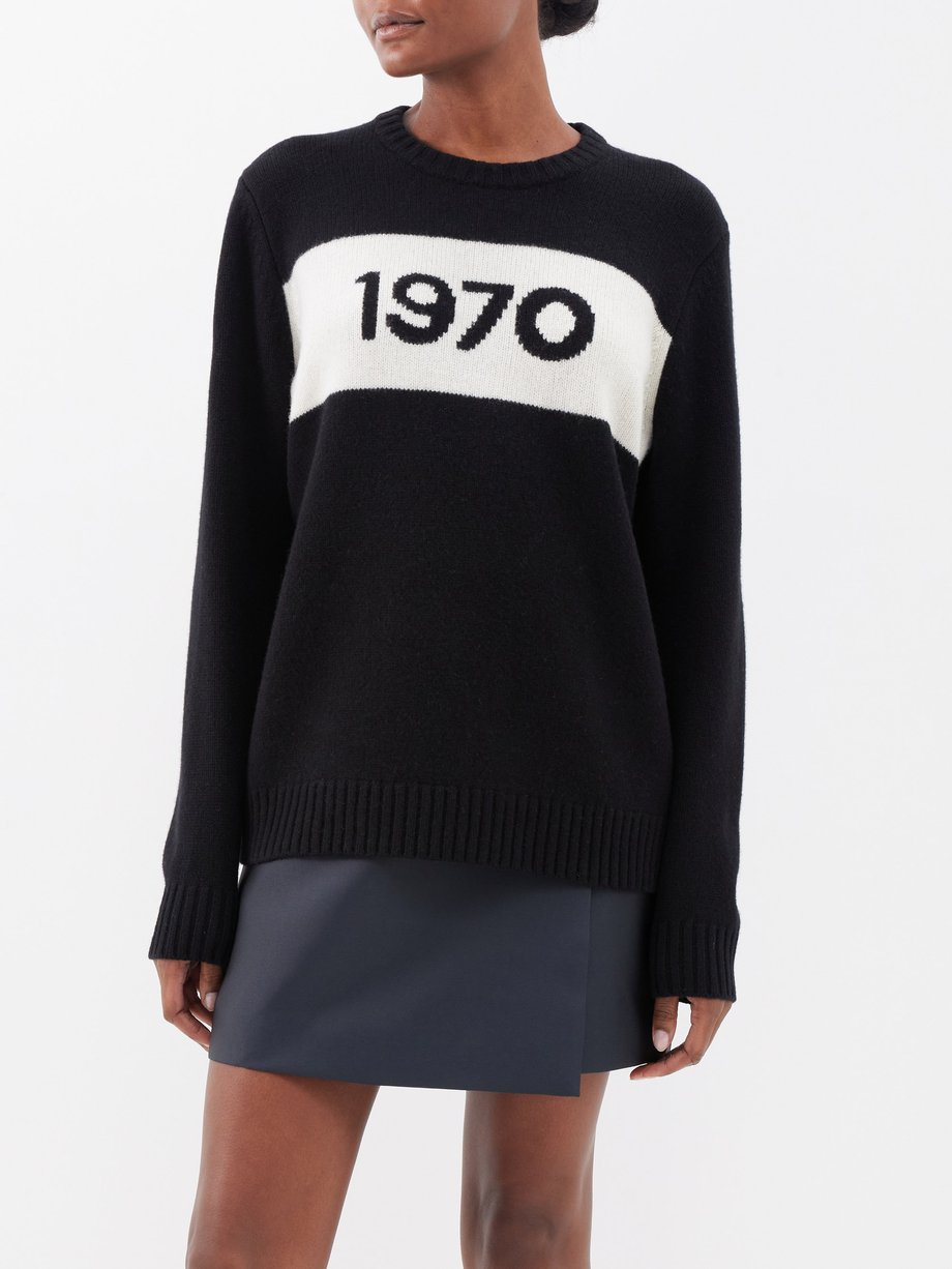Black 1970-intarsia merino crew-neck sweater | Bella Freud ...