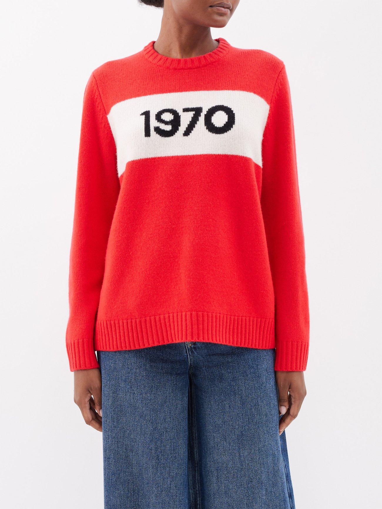 Red 1970-intarsia merino crew-neck sweater | Bella Freud | MATCHES UK