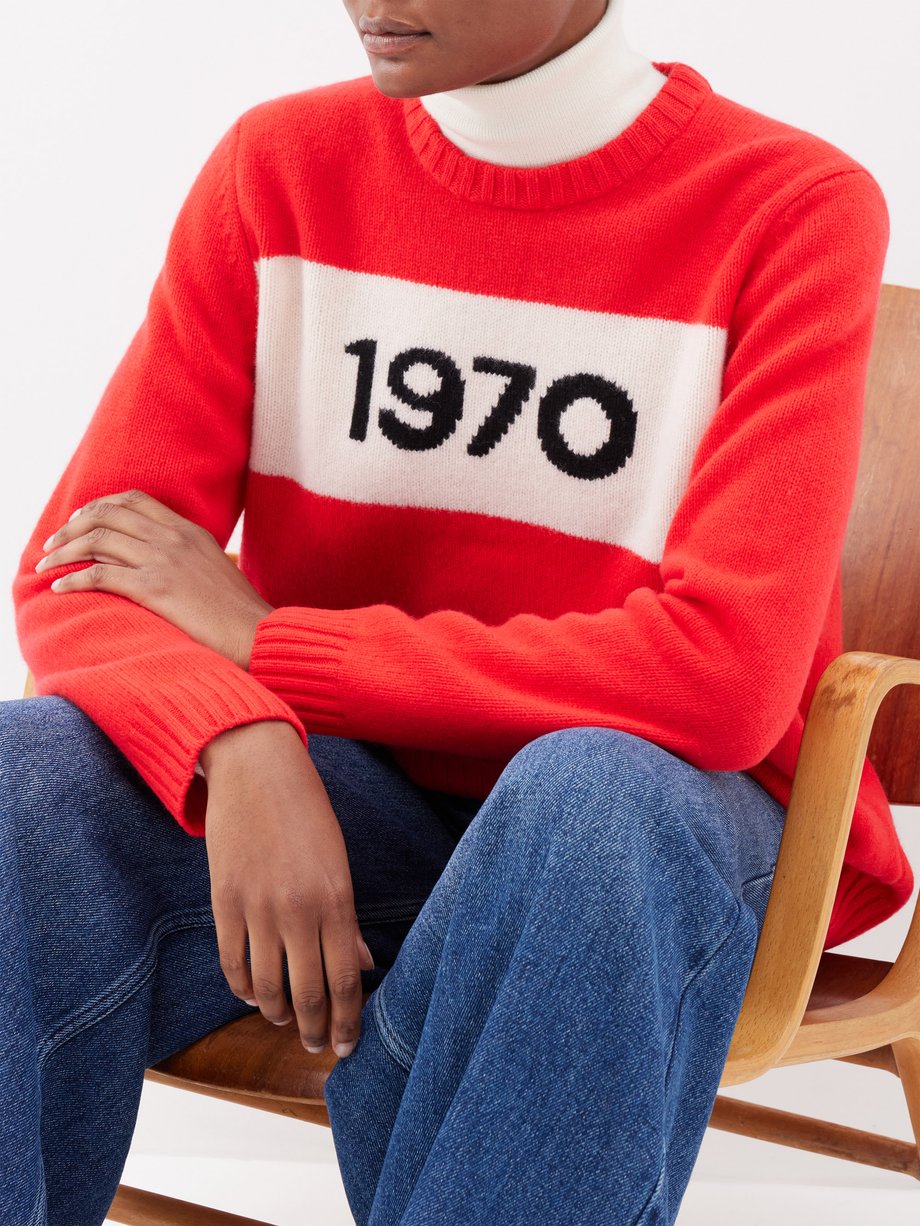 Red 1970 intarsia merino crew neck sweater Bella Freud MATCHES UK