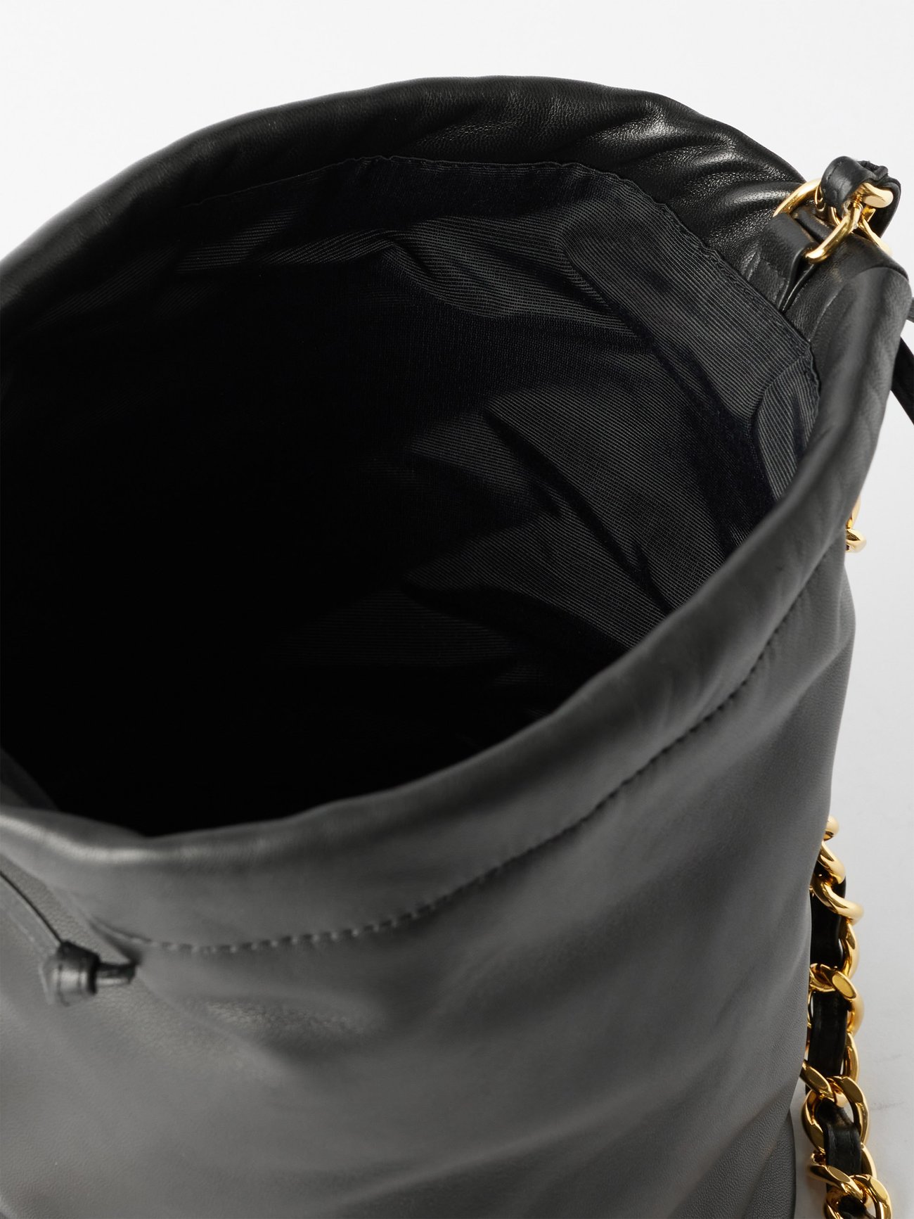 Aria Medium Leather Bucket Bag in Black - Khaite