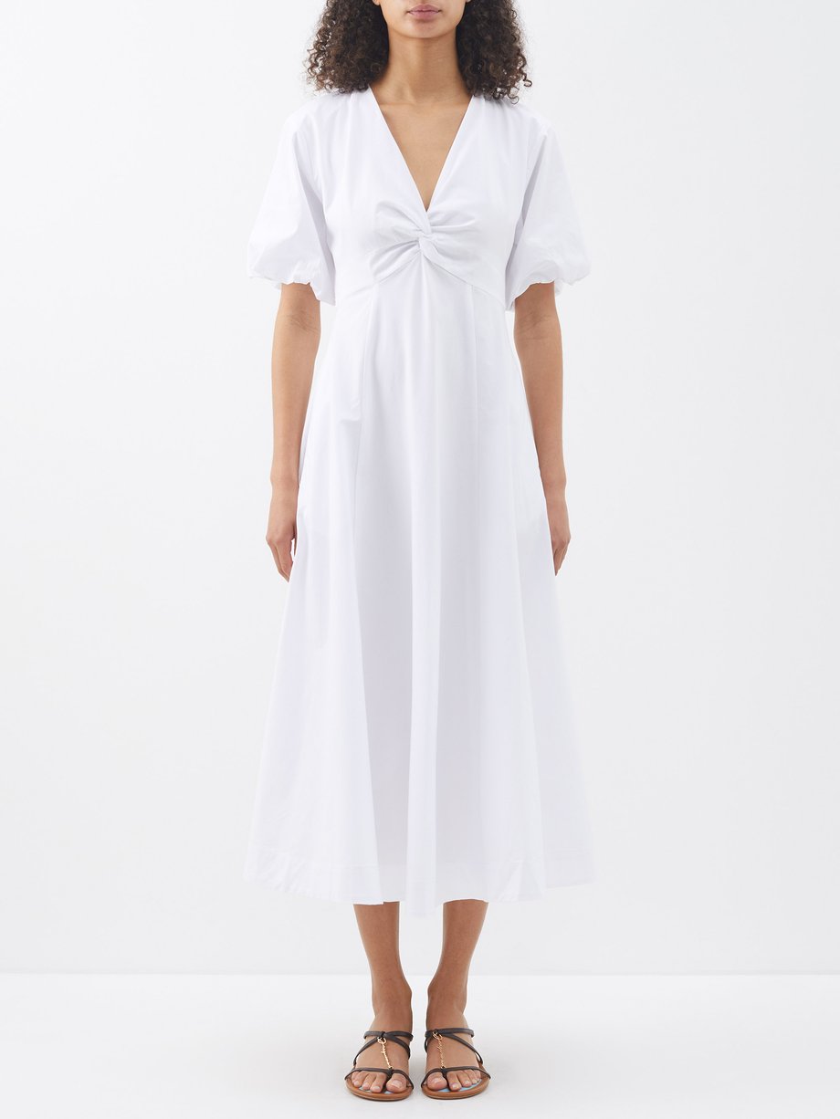 White Finley twisted-neckline cotton-blend poplin dress | Staud ...