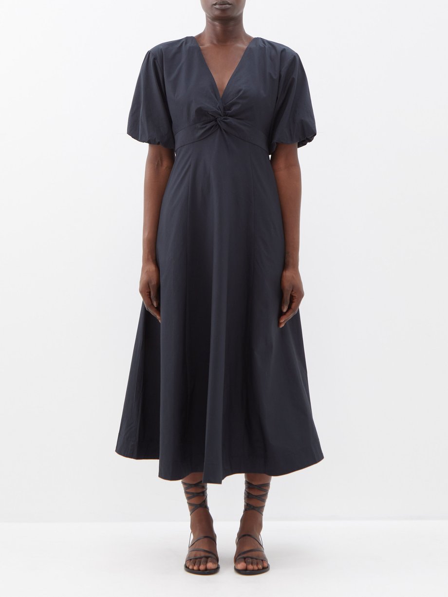 Black Finley twisted-neckline cotton-blend poplin dress | Staud ...