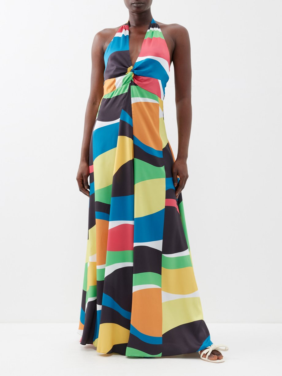 Staud Jennifer geometric-print satin maxi dress