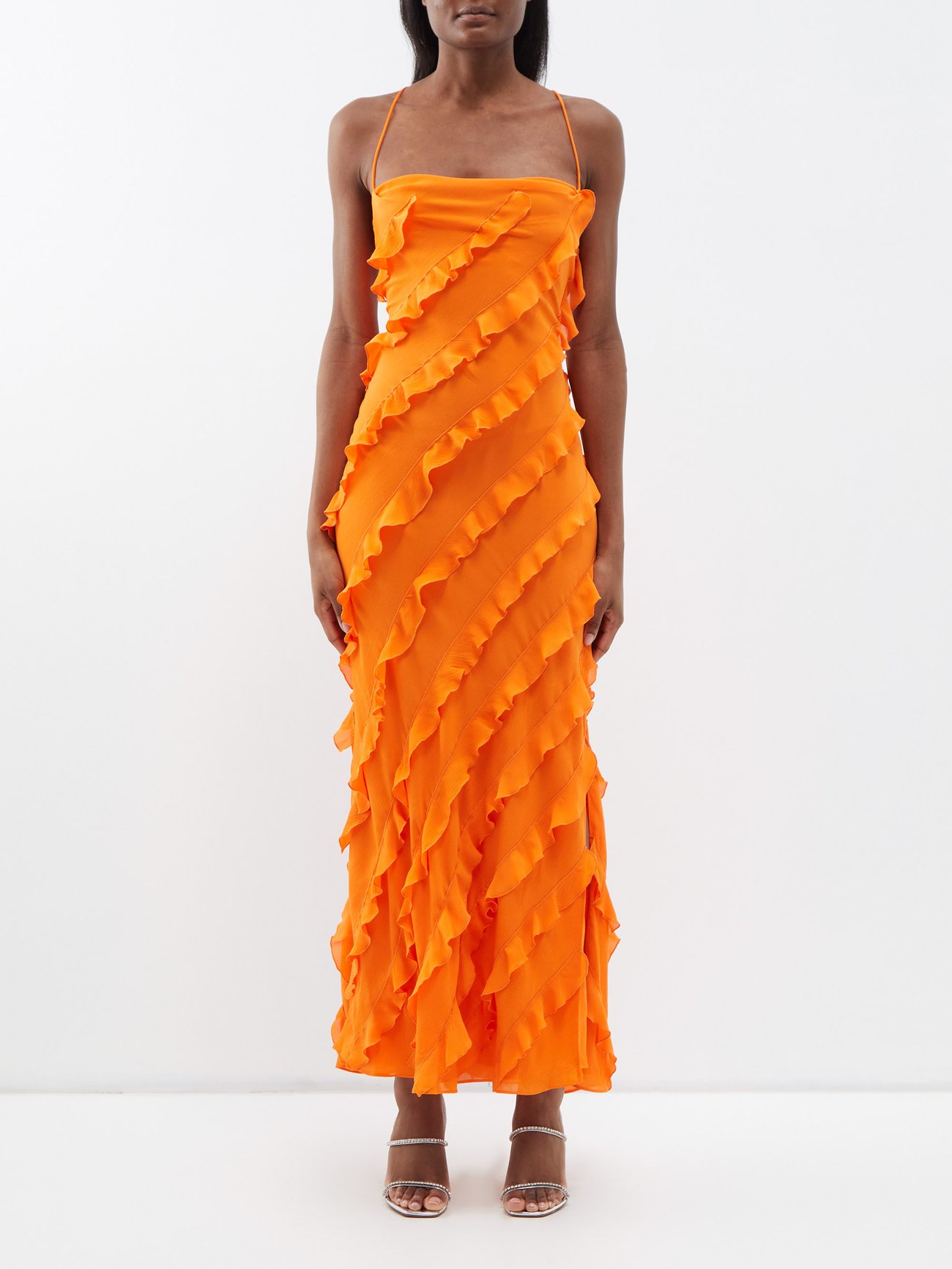 Orange Elvire open-back ruffled crepe maxi dress, Staud