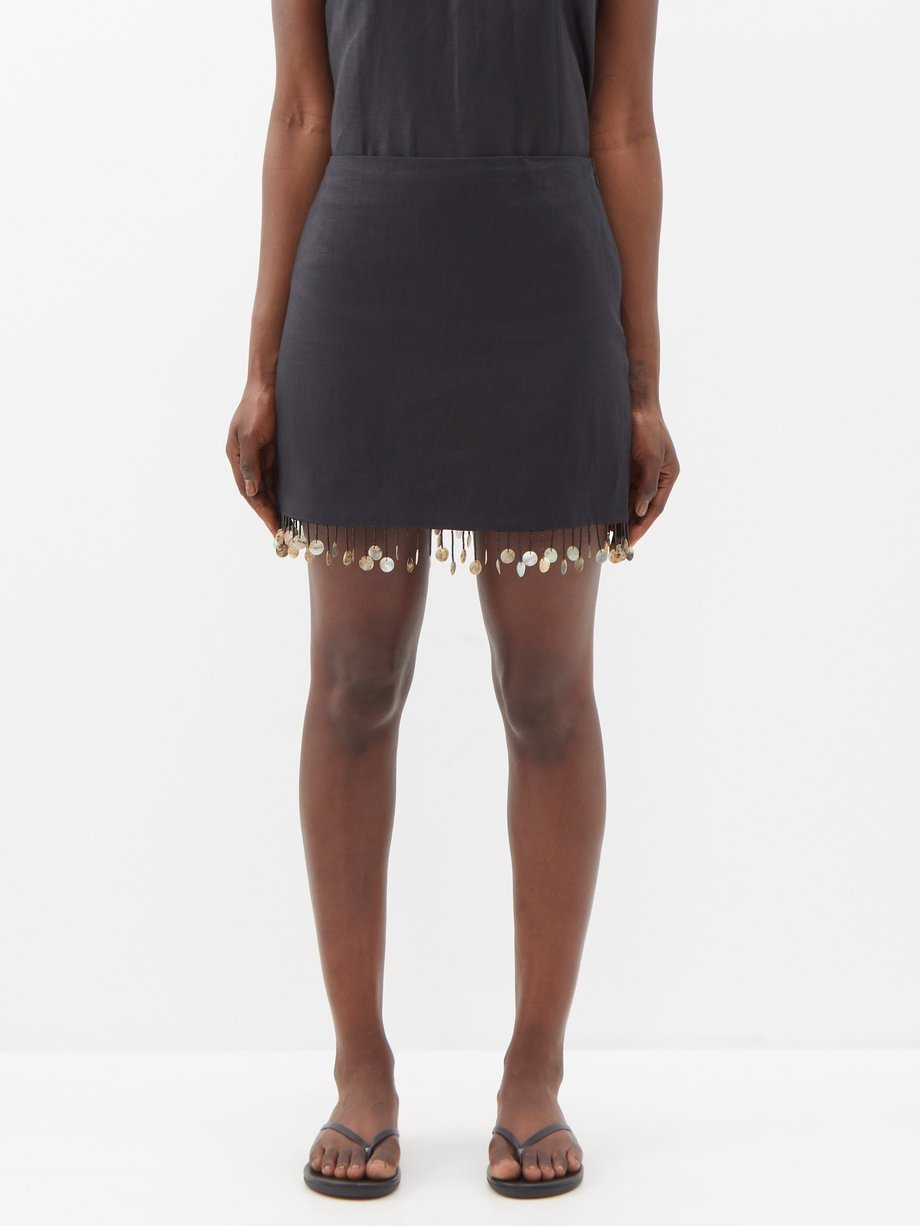 Black Jenna shell-trimmed linen mini skirt | Staud | MATCHES UK