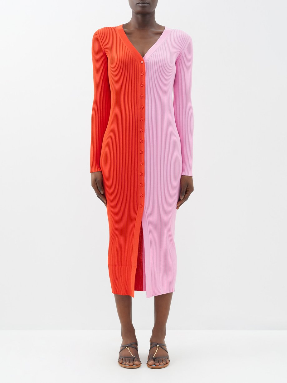 Pink Shoko two-tone ribbed-knit dress | Staud | MATCHES UK