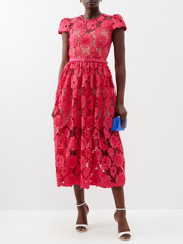 Self-Portrait Poppy floral-embroidered cotton-lace dress