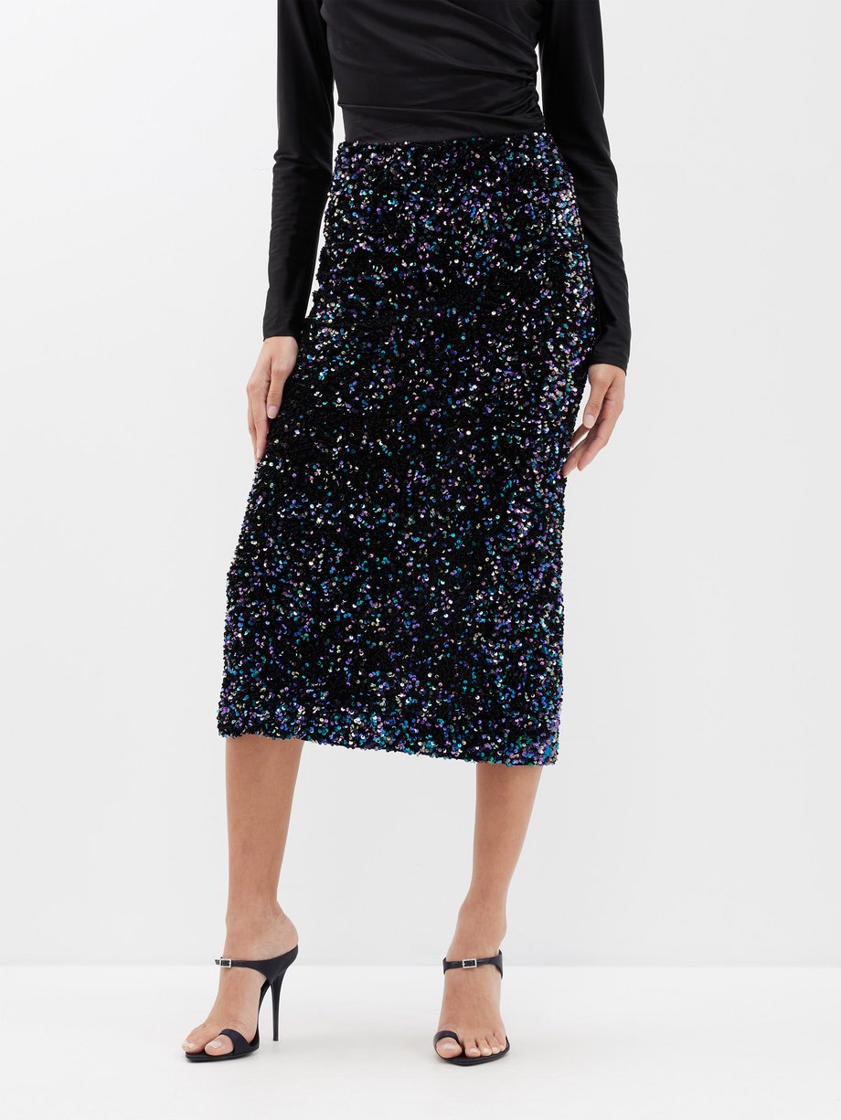 Black Aileen sequinned midi skirt | Blazé Milano | MATCHES UK