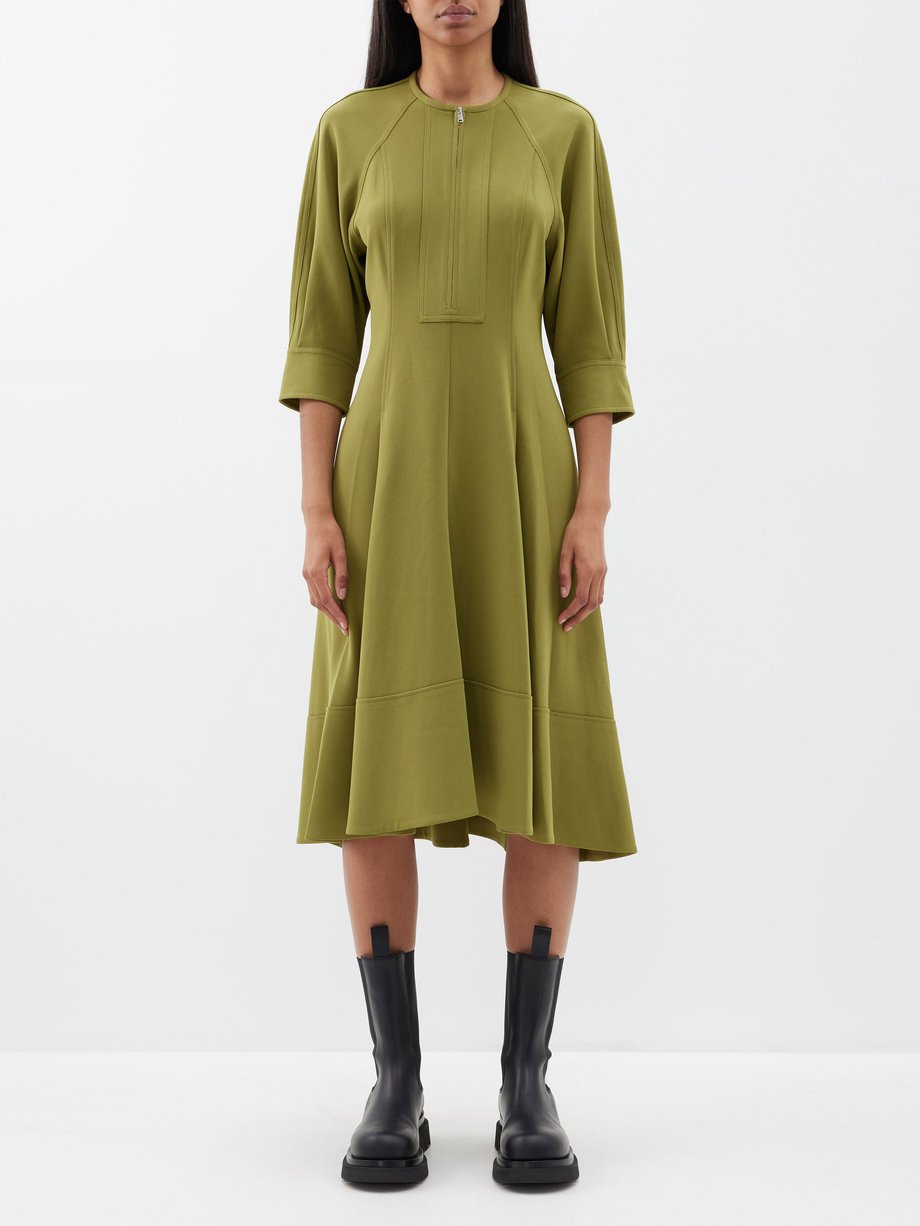 Green Panelled crepe-jersey midi dress | Proenza Schouler | MATCHES UK