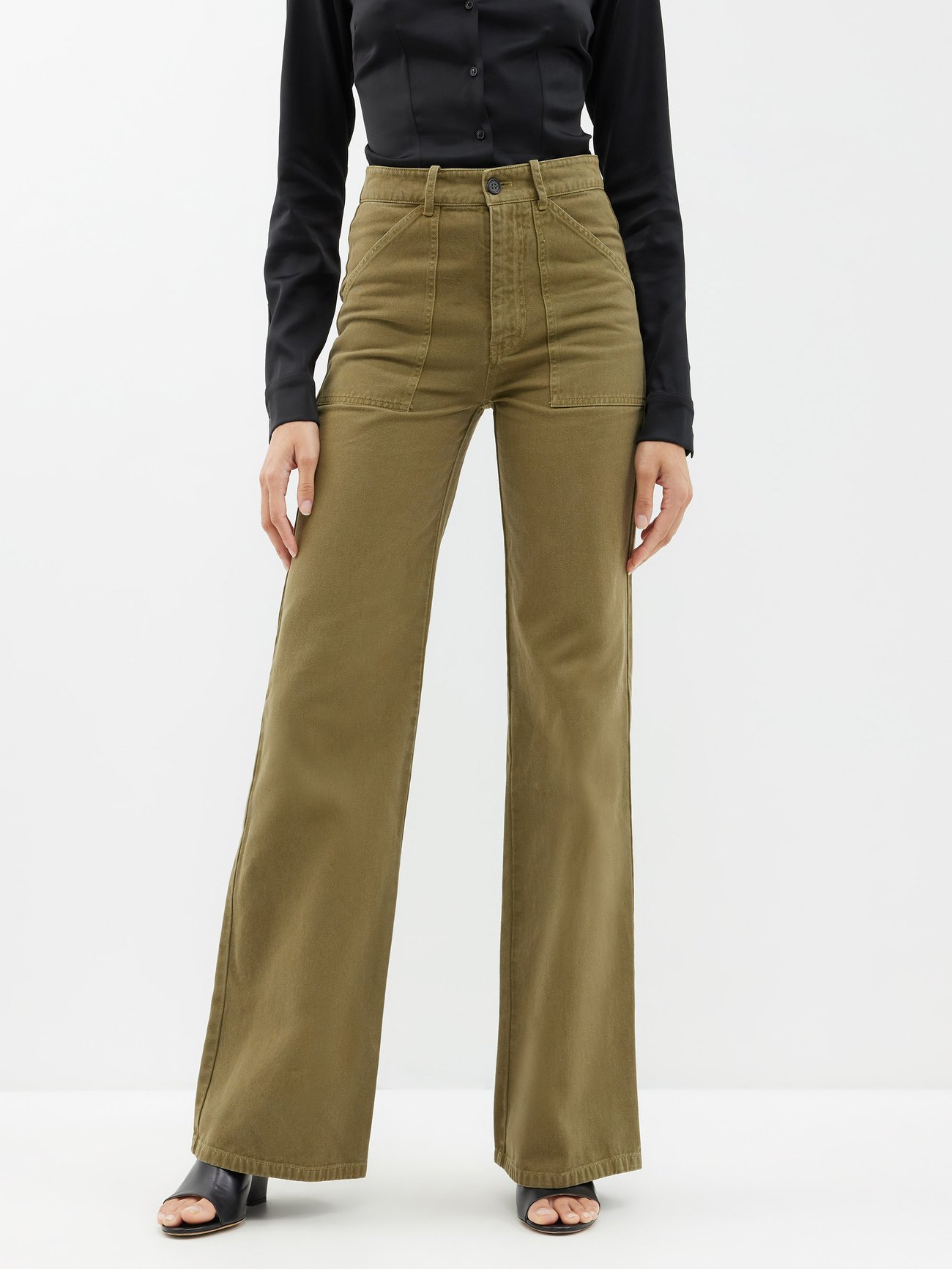 Green Quentin flared cotton trousers | Nili Lotan | MATCHES UK