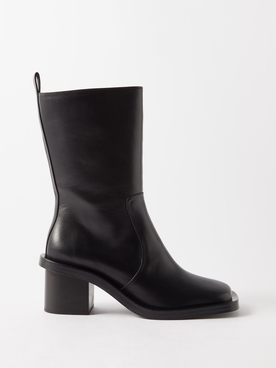 Black Minna square-toe leather ankle boots | Studio Nicholson | MATCHES UK