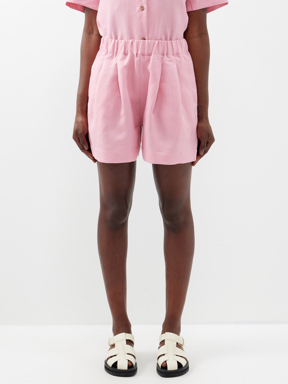 Womens Asceno pink Organic Linen Zurich Shorts