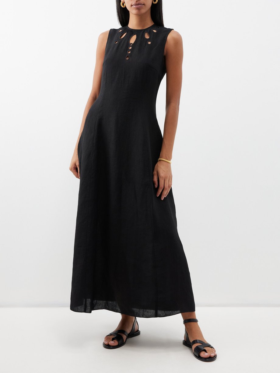 Black Edith cutout linen maxi dress | Three Graces London | MATCHES UK