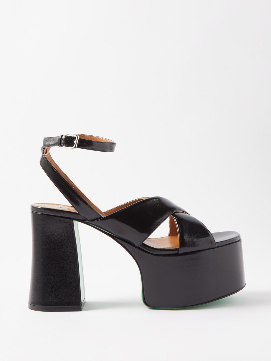 Black Cross-over strap 160 leather platform sandals | Marni | MATCHES UK