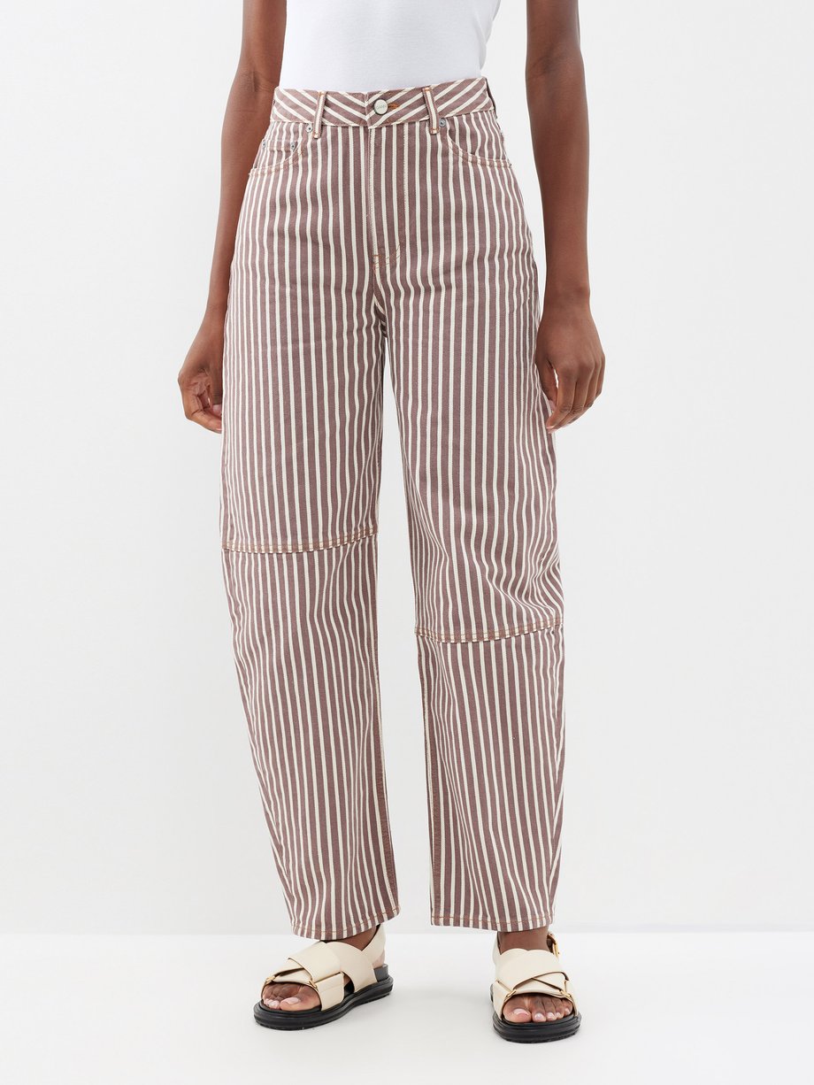 Brown Magny striped organic-cotton wide-leg jeans | Ganni ...